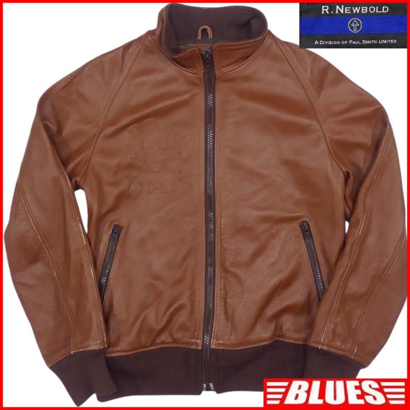 R.NEWBOLD アールニューボールド ライダースジャケット L 本革 シングル メンズ レザージャケット 茶 バイク ブルゾン スカル 髑髏 ドクロ レザーライダースジャケット_サイズL一覧←SEULB屋着古← NR4637