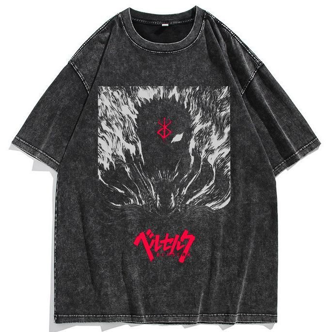 ベルセルク 半袖  Tシャツ 背面無地  コットン  ブラック 綿 メンズ  ヴィンテージ加工 S--3XL タイムセール参加も可能 男女兼用