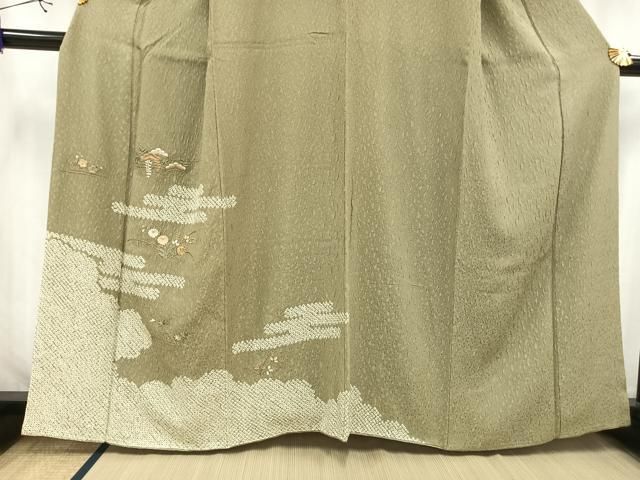 平和屋着物□訪問着 絞り 刺繍 草花文 金糸 正絹 逸品