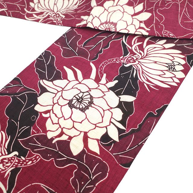 麻 夏 名古屋帯 二部式帯 栗山吉三郎 紅型調 極上 逸品 未使用品 新品】 夏物 名古屋帯 未使用 栗山吉三郎 本大麻 和染紅型 麻