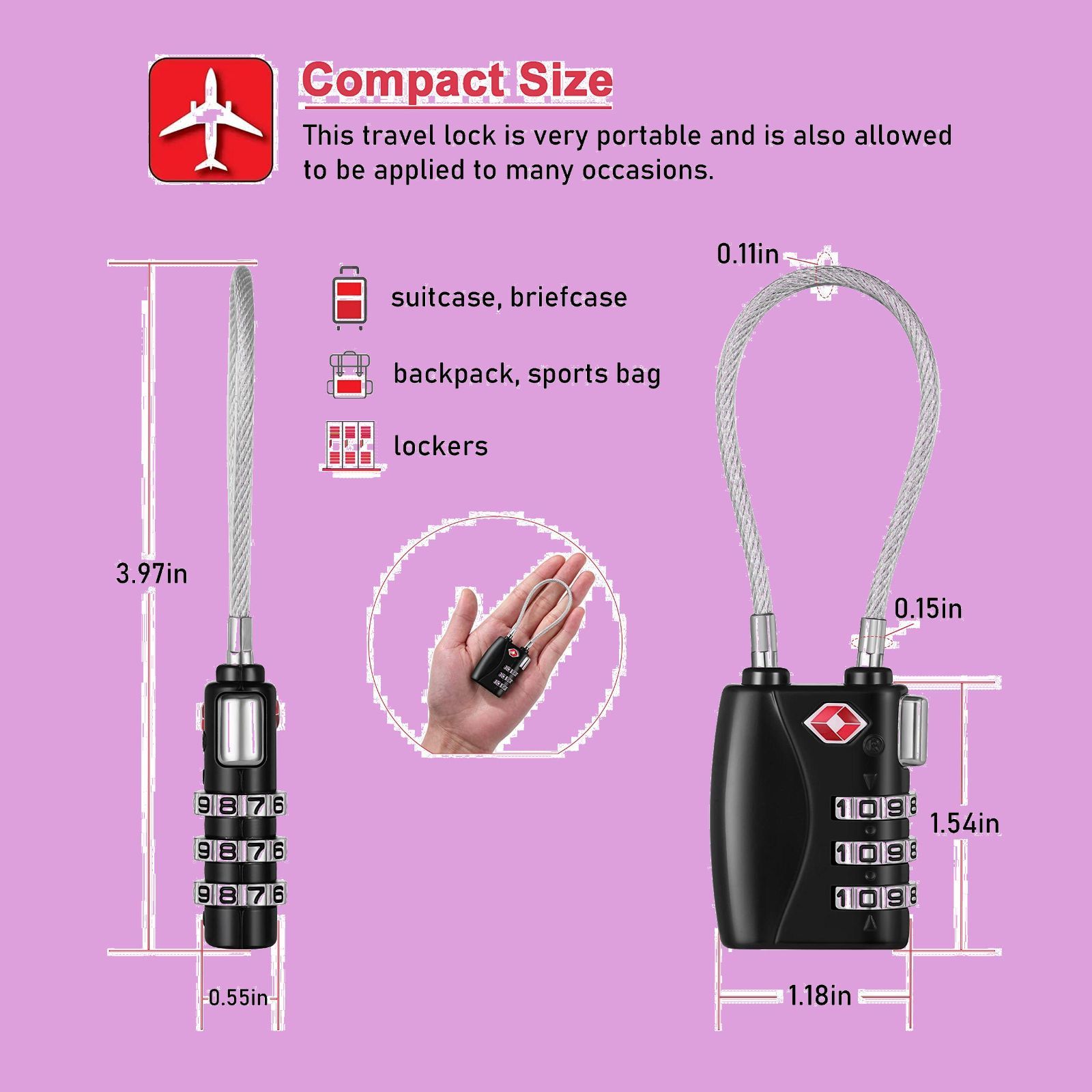 在庫処分】NAGE TSAロック 鍵旅行 ダイヤル式 ワイヤーロック 暗証番号 荷物、スーツケース、バックパック用 (赤) - メルカリ