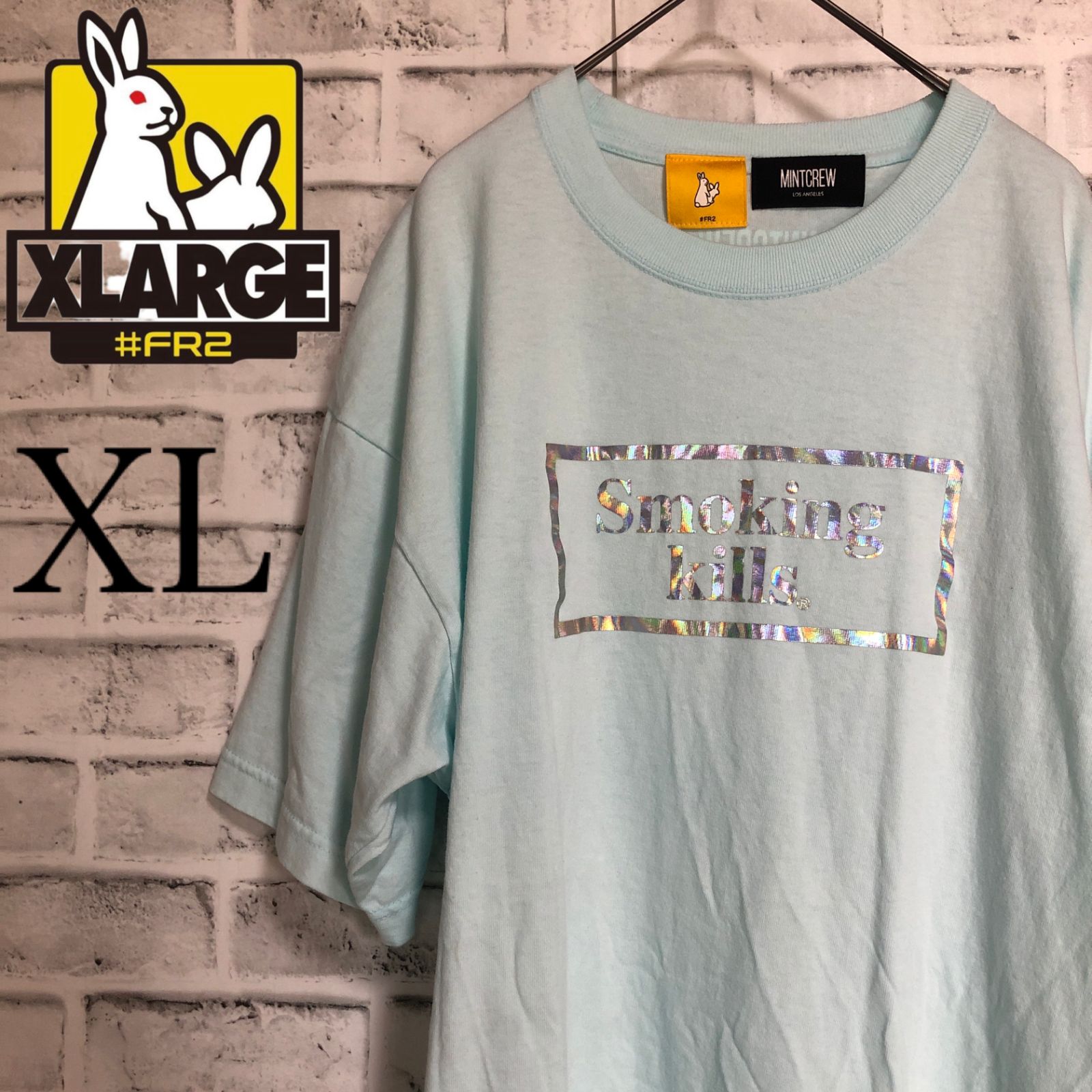 希少XL⭐️FR2×MINTCREW コラボTシャツ 刺繍ロゴ ライトブルー