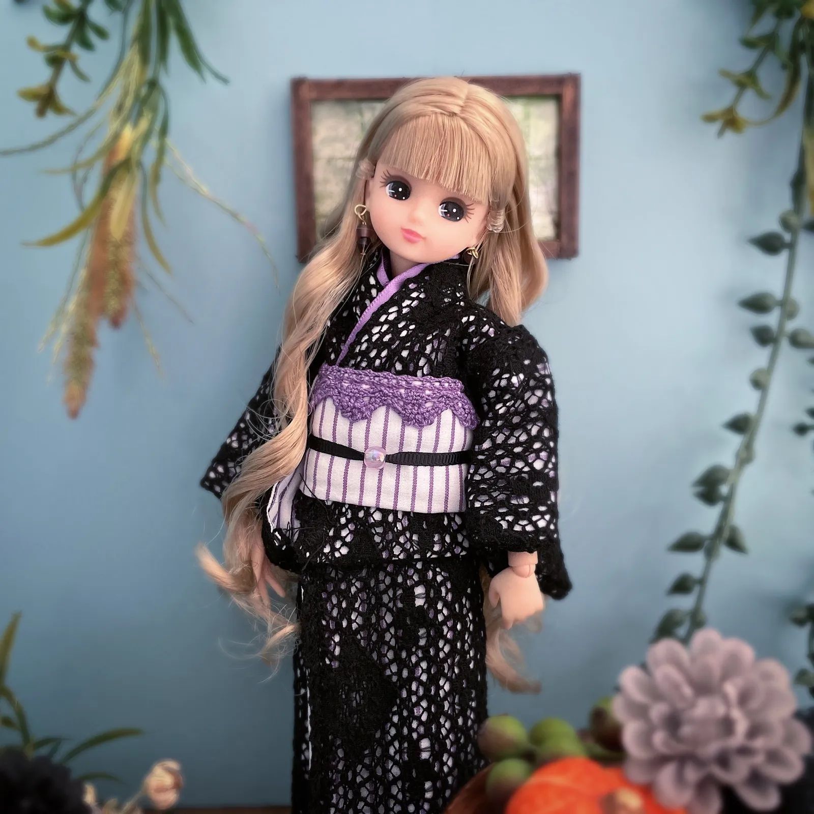 リカちゃん着物 ハロウィン 【黒レース×京紫縞帯】 Lisa_closet - メルカリ