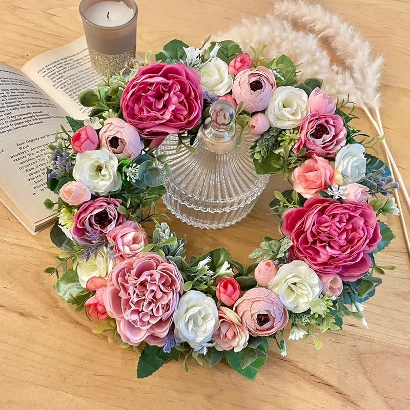 Lulu s ルルズ ピンクローズのフラワーリース アーティフィシャルフラワー ナチュラルリース サイズ 直径約26cm×奥行約8cm ピンクローズのフラワーリース Lulu s-1741 0