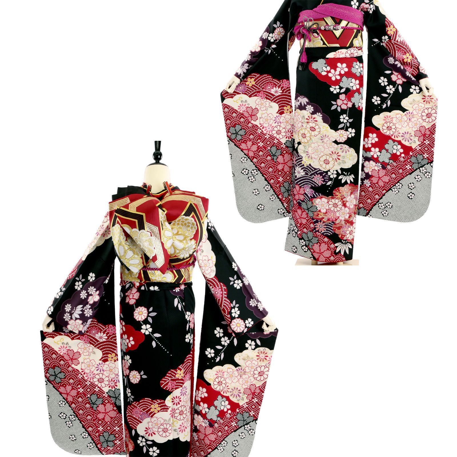 平和屋着物○豪華振袖 雲取り浜松花車文 暈し染め 金彩 正絹