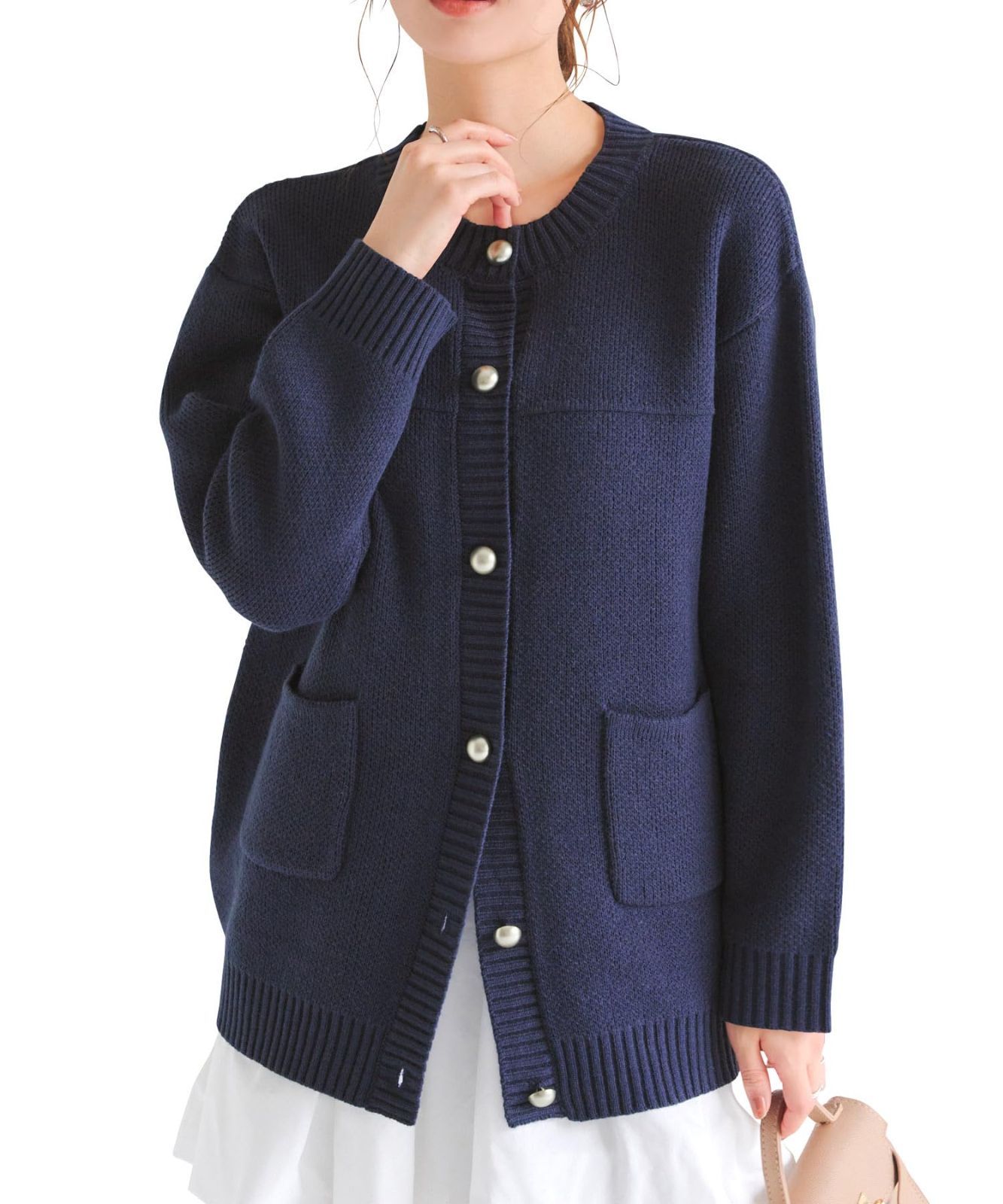 Size M_Color ダークネイビー 神戸レタス カーディガン ニット ニットカーディガン セーター レディース 春服 ポケット ビッグシルエット N1138 M ダークネイビー