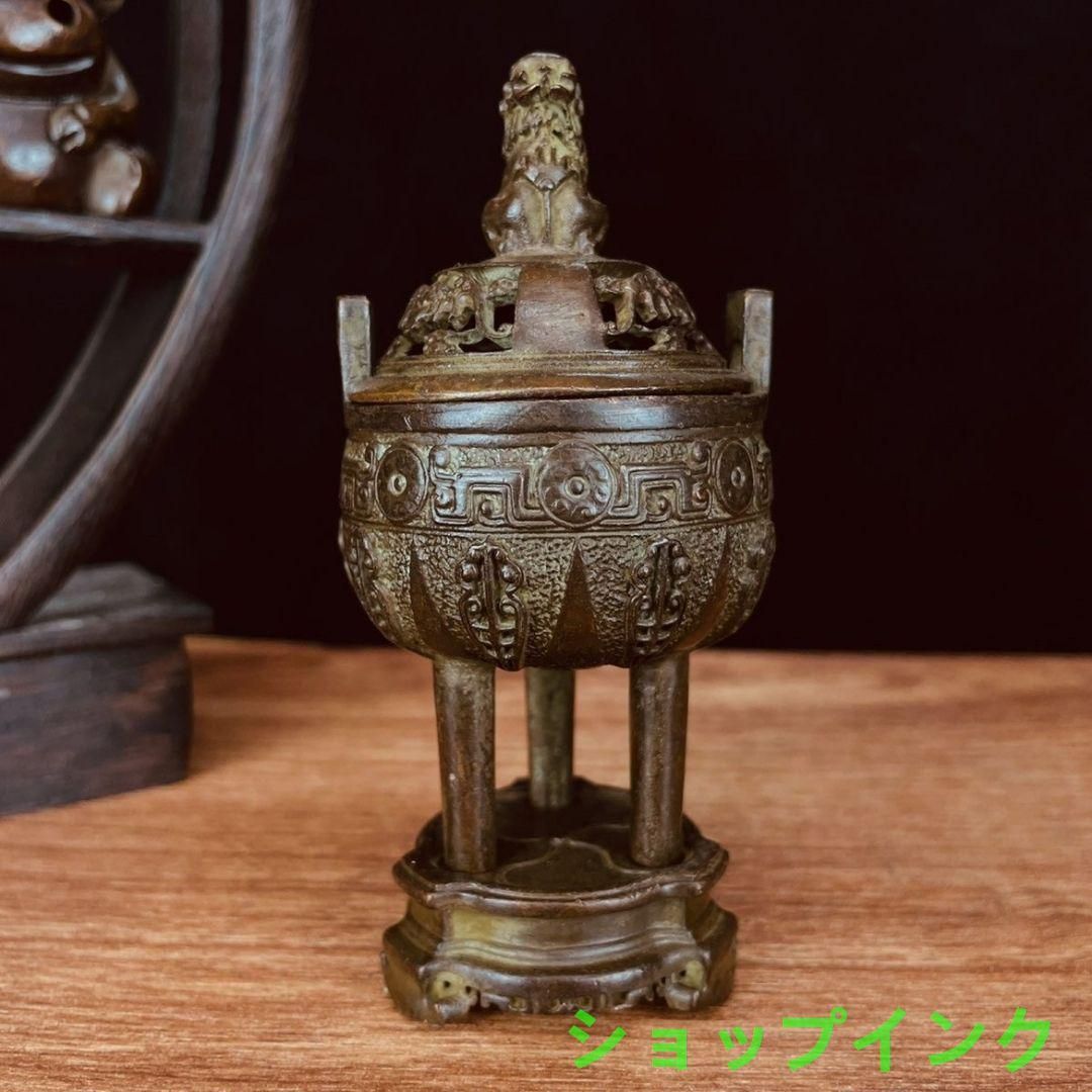 銅 香炉 1120g 麒麟 三本足 瑞獣 金属工芸 聖獣