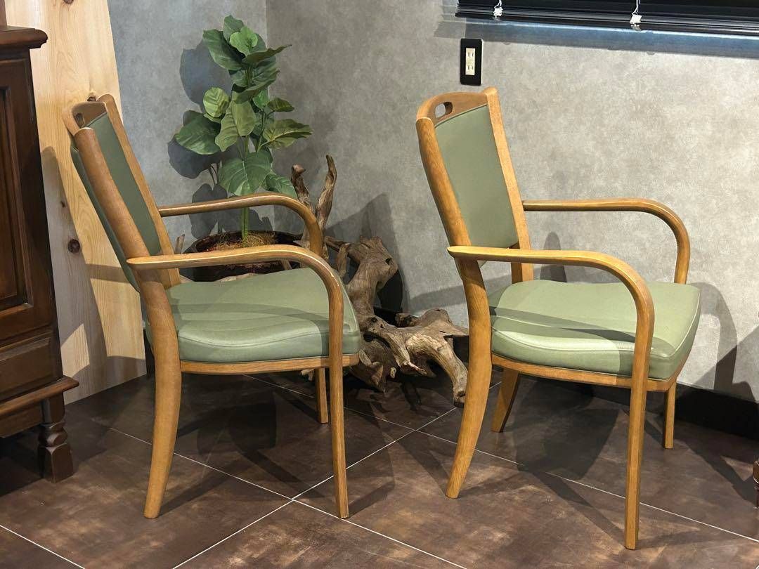 カリモク家具 karimoku アームチェア グリーンレザー