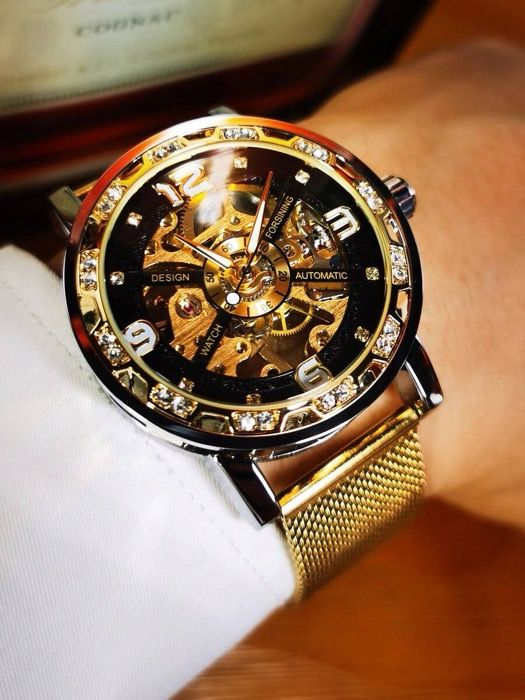 腕時計 メンズ 機械式 1個 ロイヤルハンドワインド機械式腕時計 メンズ ルミナスハンド アイスアウトケース メッシュステンレススチールバンド ビジネスカジュアル メンズ腕時計 トップブランド ギフト 付き