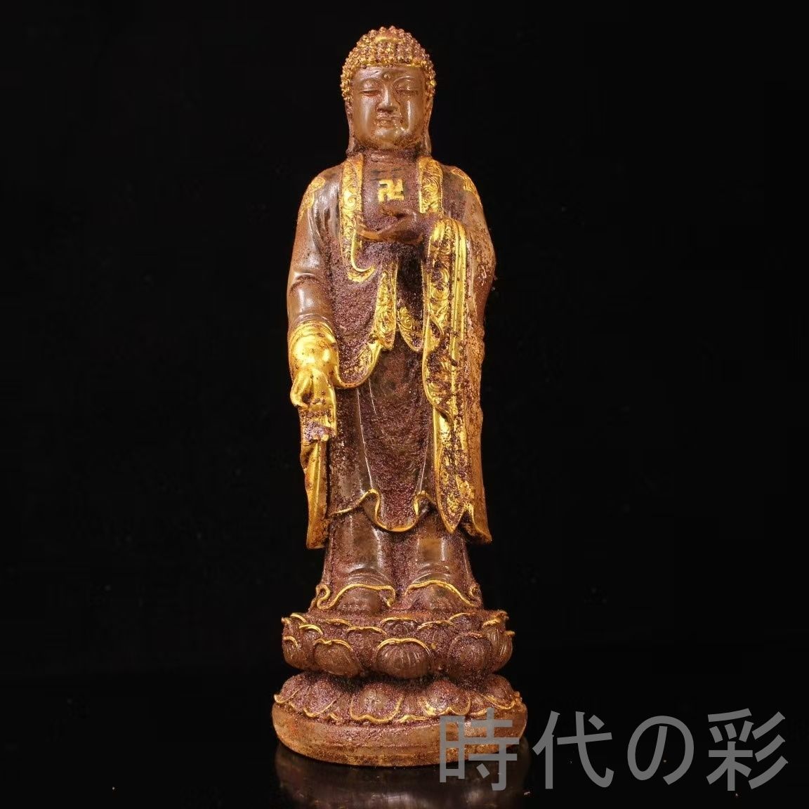 中国古美術 珍蔵 清代 描金 水晶 釈迦摩尼佛祖立像 骨董品 古玩 細工 古賞物 置物 時代物 収集 古美味 旧家蔵出 R07100339