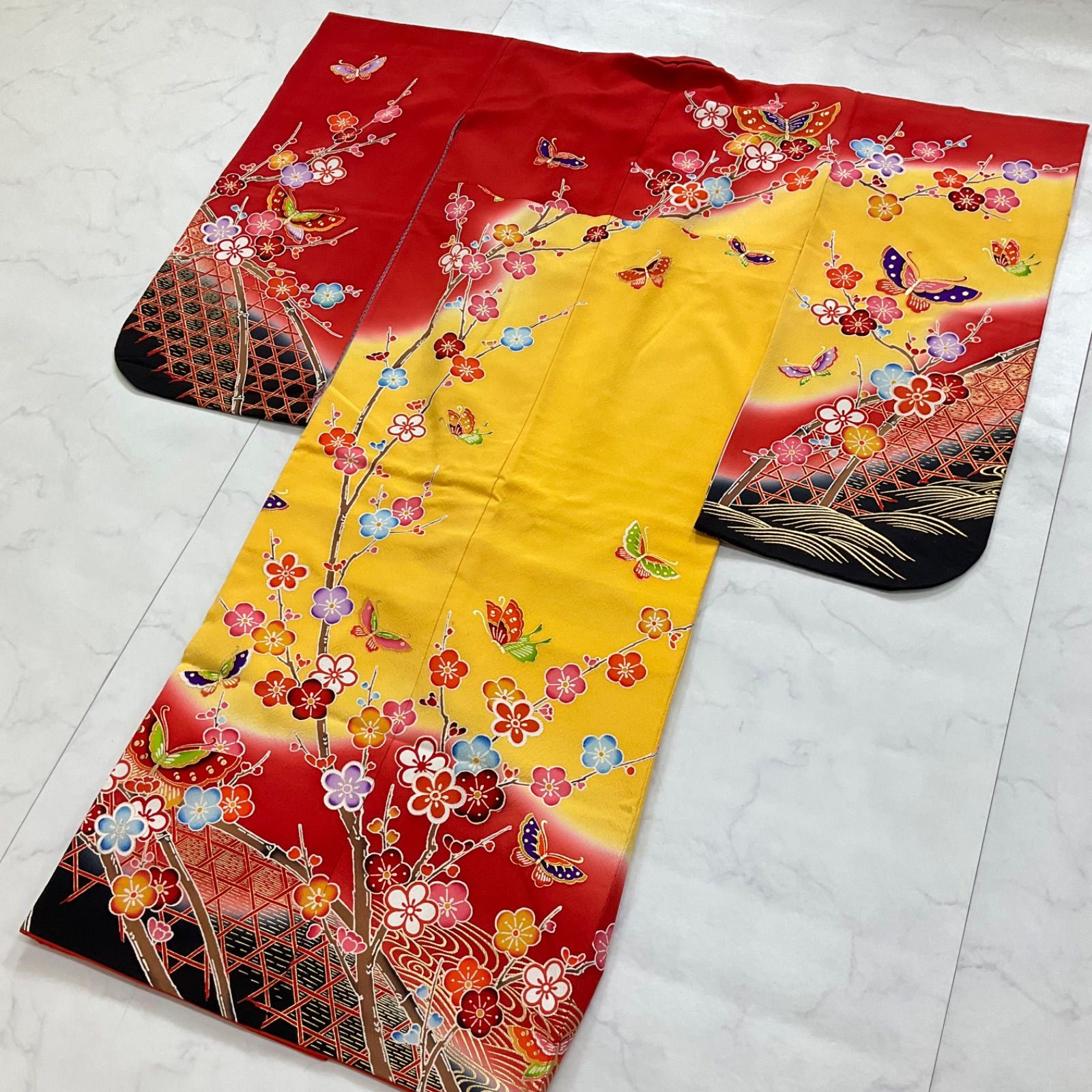 kimono+one◇美品◇7歳くらい用◇紅型染◇正絹◇丹後ちりめん◇子供