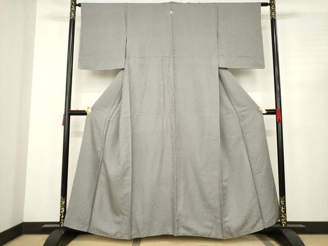 平和屋着物●上質な色無地 吉祥花地紋 源氏鼠色 さが美扱い 正絹 AABC3538ck