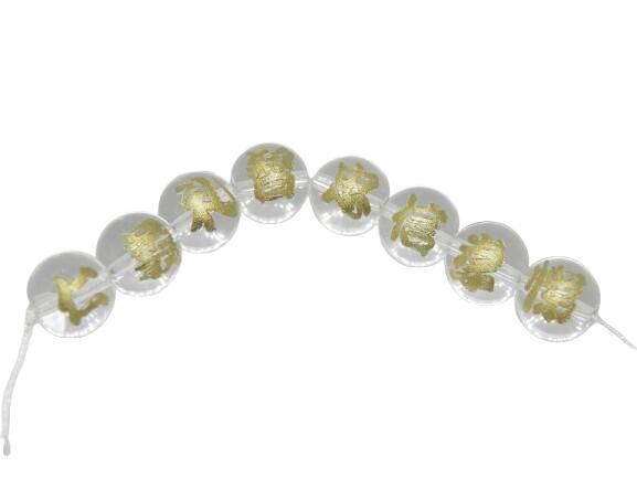 彫刻ビーズ 水晶12mm 金彫り 里見八犬伝 セット売り タイプ3 八徳「仁・義・礼・智・忠・信・孝・悌」天然石 パワーストーン / インペリアルオーラ おしゃれ かわいい オシャレ 可愛い プレ