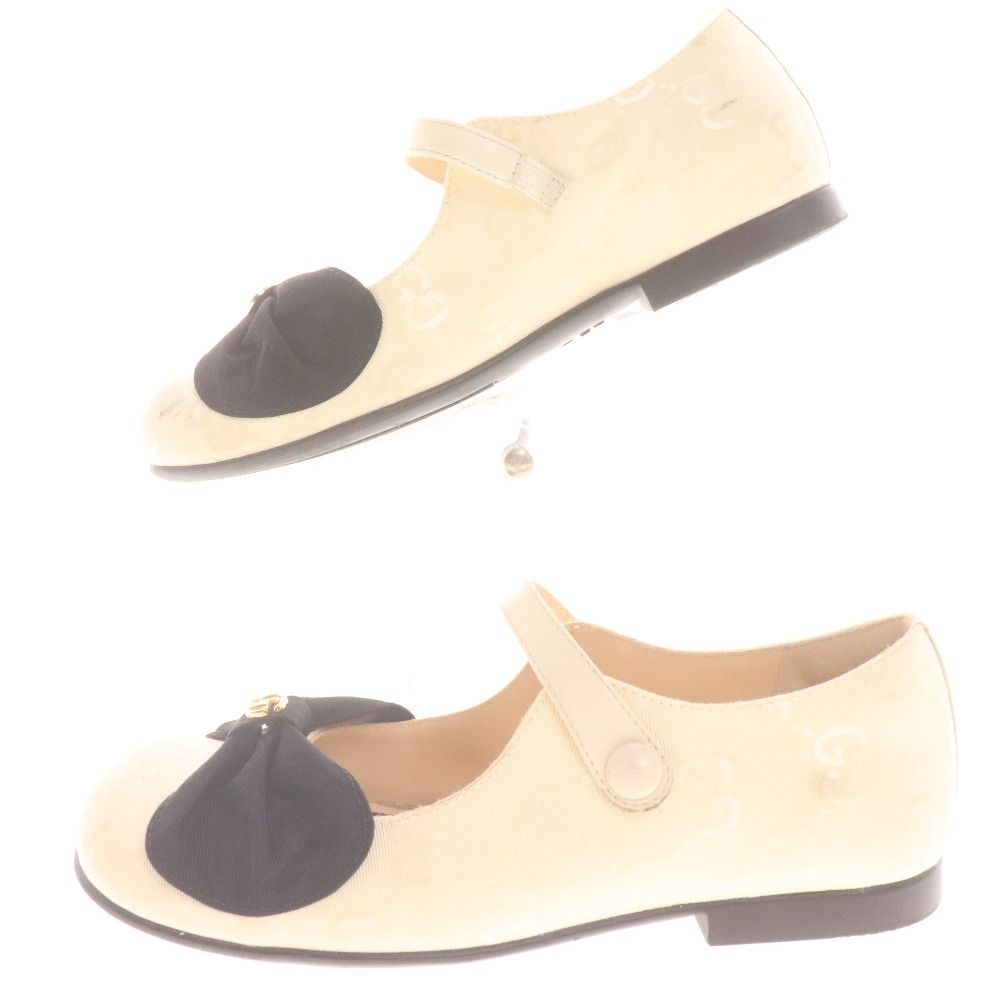 グッチ スニーカー シューズ 455447 靴 リボン ストラップ キッズ 30 18cm相当 ホワイト ブラック