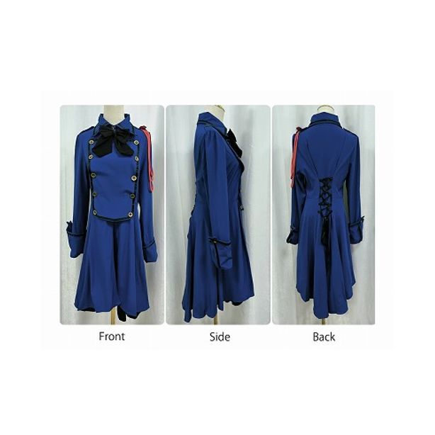 ロリータワンピース ブルー 6L クラロリ ゴスロリ 長袖 袖付き Aライン Lolita リボン フリル裾 かわいい ワンピース レディース クリスマス ハロウィン コスチューム コスプレ 仮装 学園祭 文化祭 イベント dd117x1