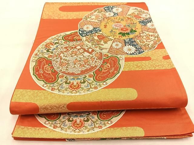 ★袋帯 正絹 金糸 唐織 更紗文様 六通 銘入り★匿名配送★ ☆袋帯 正絹 金糸 唐織 更紗文様 六通 銘入り☆匿名配送