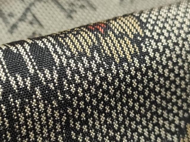 平和屋着物□上質な紬 草花文 黒地 正絹 逸品 AAAY5558gw