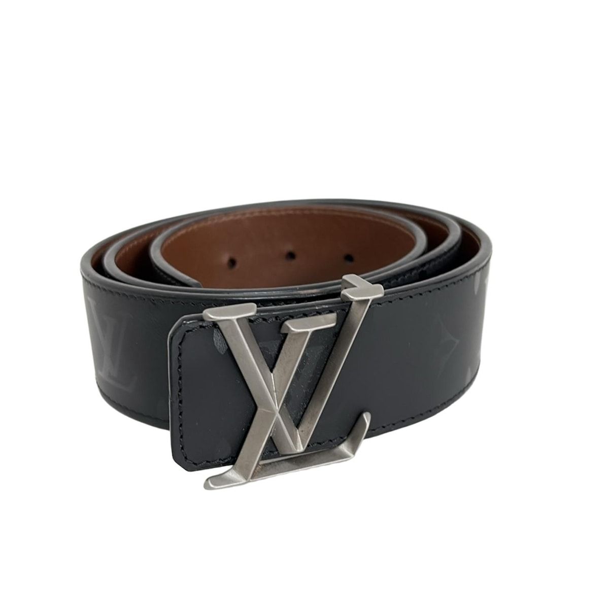 LOUIS VUITTON ルイヴィトン ベルト 85|34 イニシアルサンチュールピラミッドLV M9346 ノワール レザー