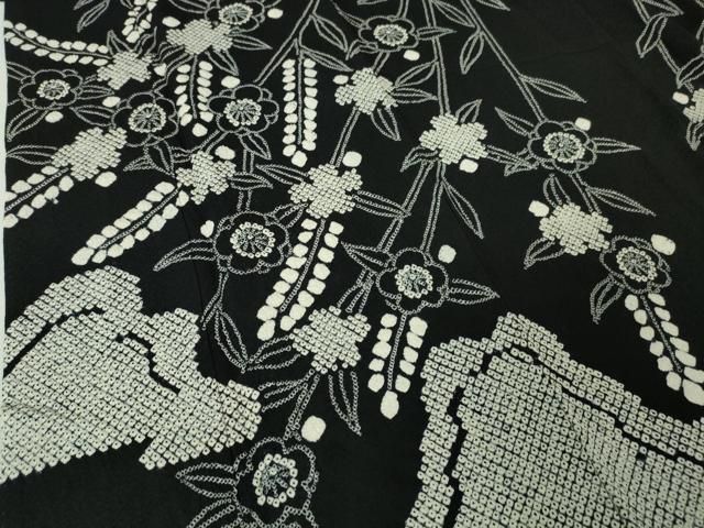 平和屋本店□極上 本疋田絞り 訪問着 枝垂れ花 黒地 逸品 DZAA4446kh5  