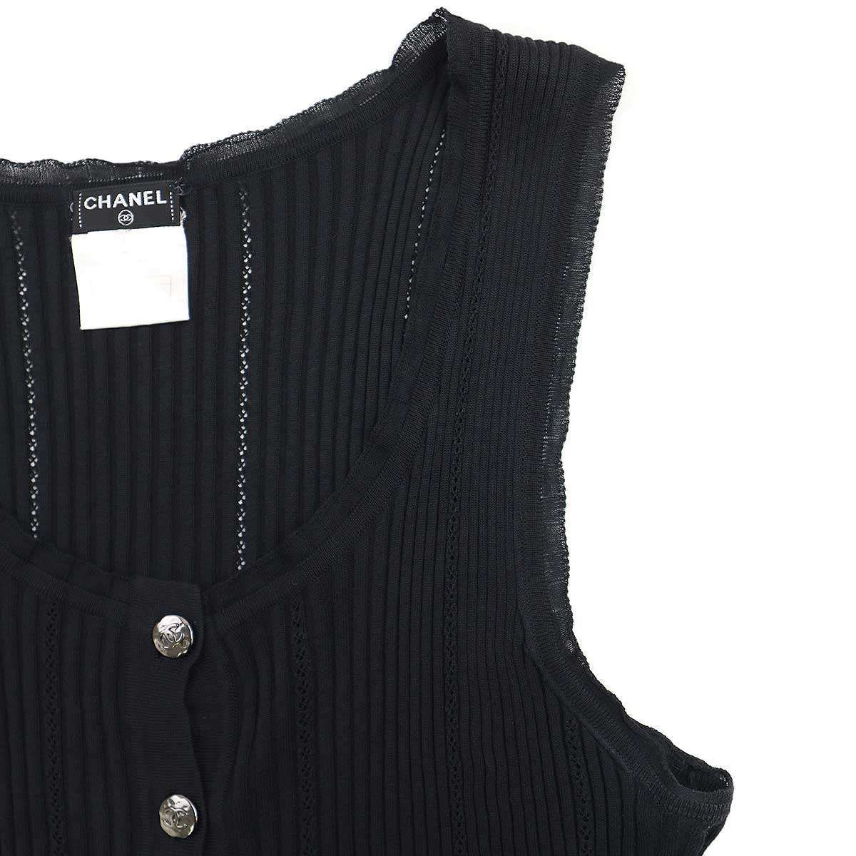 CHANEL - CHANEL シャネル ココマークボタンリブタンクトップ P32726K00786 ブラック 42 CHANEL シャネル ココマークボタンリブタンクトップ P32726K00786