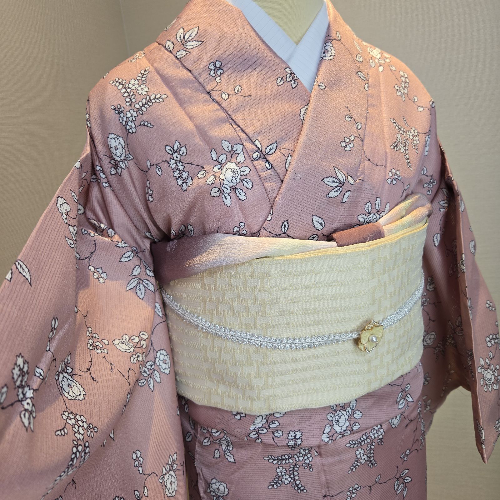 小紋 袷 ピンク系花柄 【公式通販】