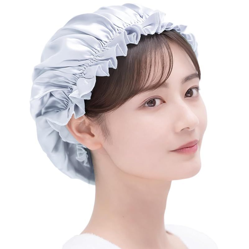 [COCOSILK] シルク ナイトキャップ シルク 天然 シルク100% ヘアキャップ シルクキャップ ロングヘア 就寝用 (L， ライトパープル) 1