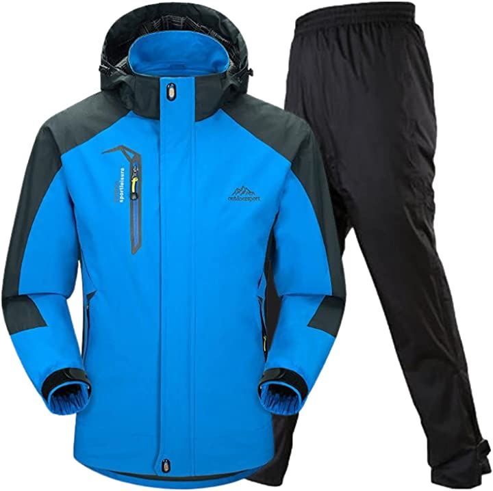 BENQUE ベンケ アウトドア ジャケット レインスーツ 上下セット 登山服 雨具 カッパ レインコート レインウェア 5.ブルー 防水レインパンツ L