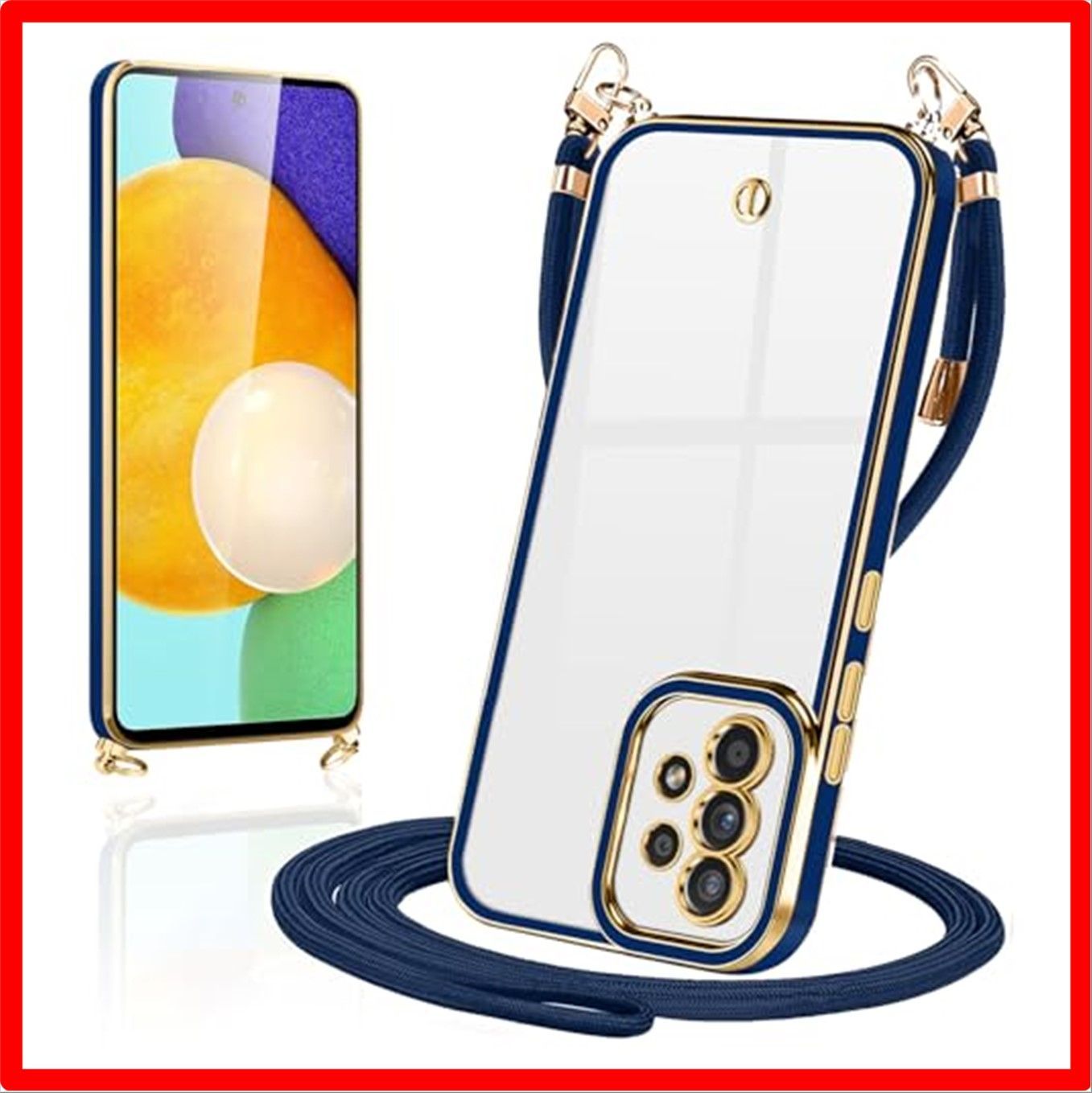 【匿名配送】 Galaxy A52_ブルー Galaxy A52 5G ケース クリア TPU ショルダー カバー SC-53B SOG05 スマホケース 肩掛