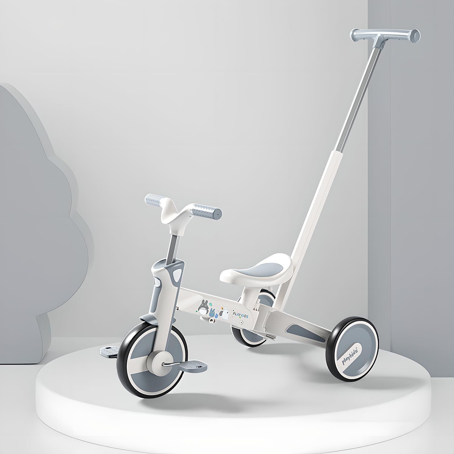 【人気商品】三輪車 折りたたみ 押し棒付き Gorocking 組み立て不要 (キリヤマグレー)
