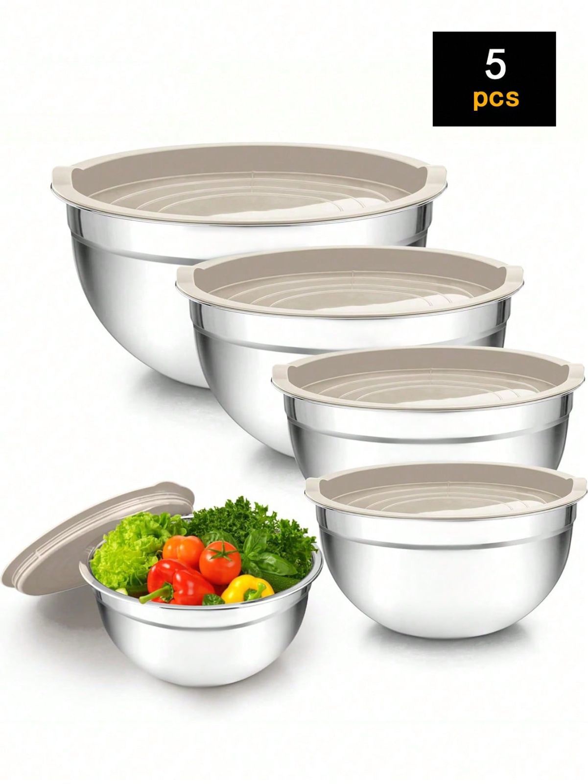 26ピース ステンレス製ミキシングボウルセット 蓋＆おろし金付き