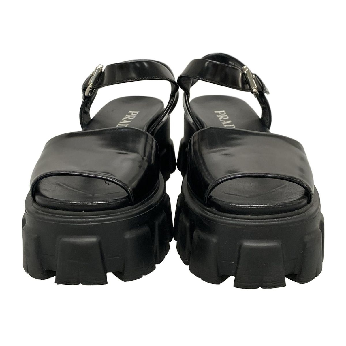 【箱付き美品】 プラダ モノリスブラッシュドレザー プラットフォーム サンダル PRADA(プラダ) サンダル 37 レディース モノリス ブラッシュド