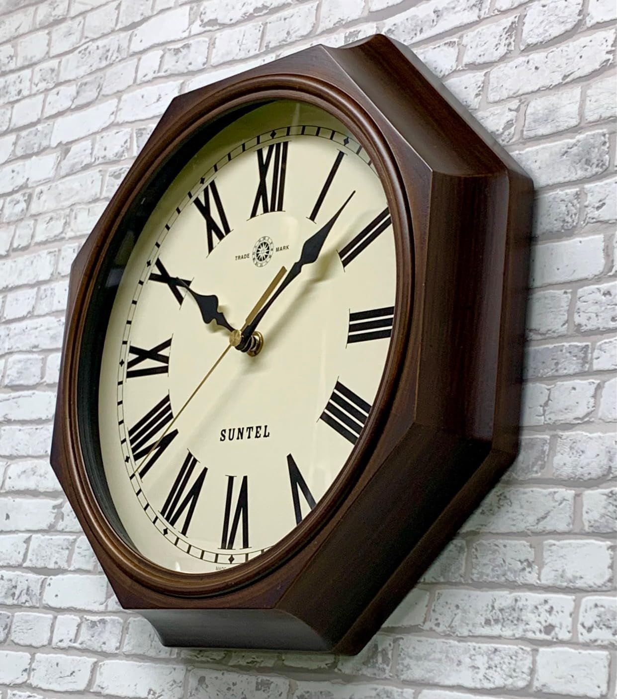 天然木レトロ8角掛け時計 ローマ文字 アンティークブラウン QL713-R さんてる