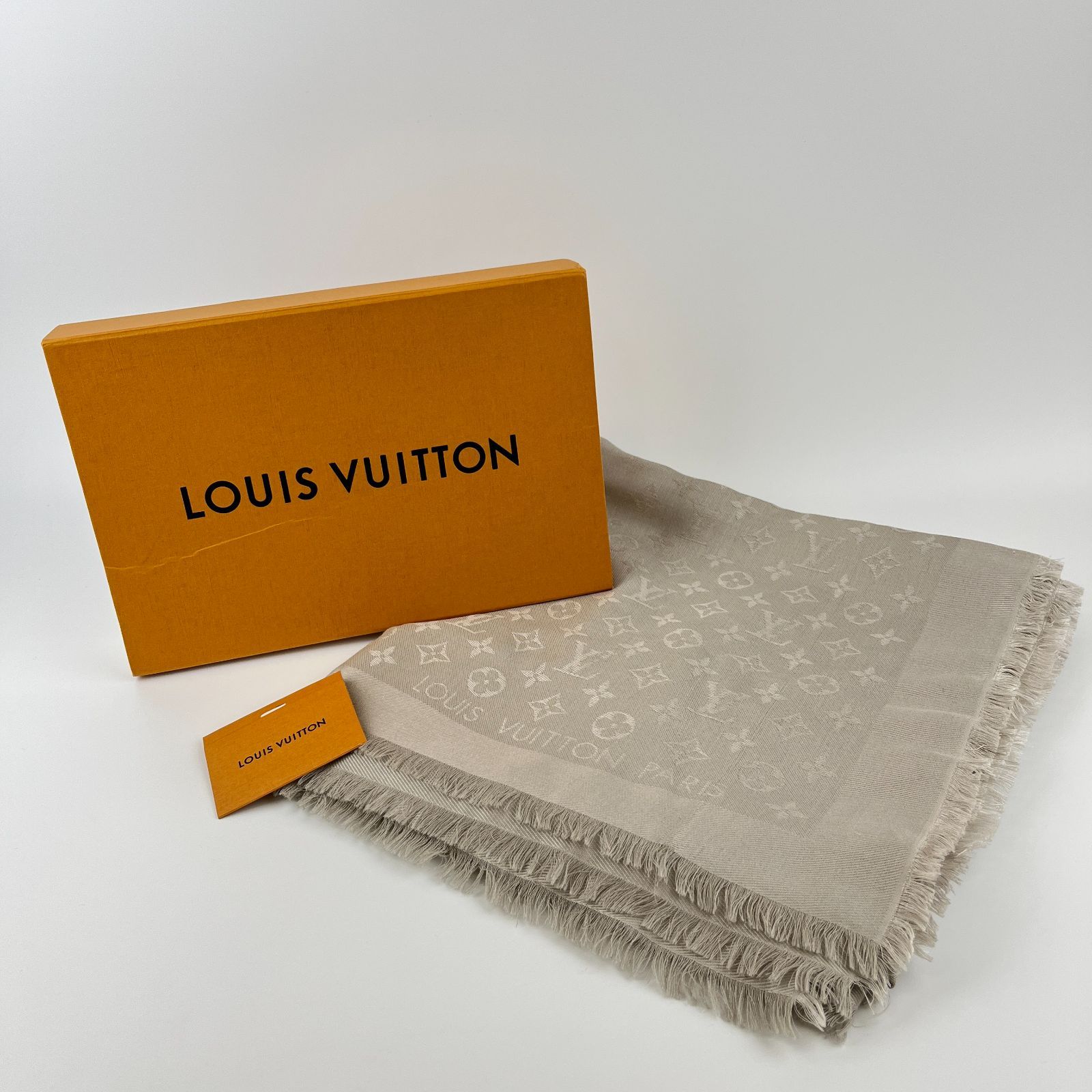LOUIS VUITTON ルイヴィトン ショール モノグラム シルク ウール M71336 IS0136 ベージュ ヴィンテージ レディース HIBUOCHI VINTAGE