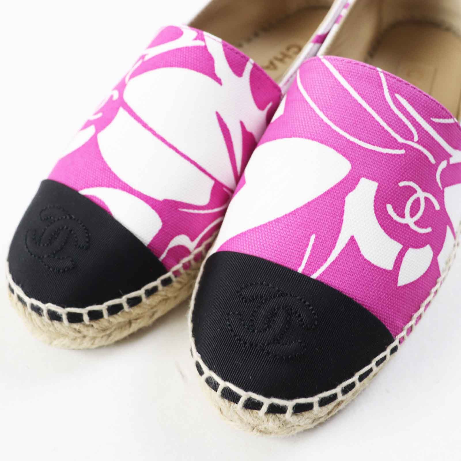 未使用品◎CHANEL シャネル G30898 ココマーク柄 エスパドリーユ キャンバス ジュート パープル 36 箱・保存袋付き スペイン製 レディース 未使用品◎CHANEL シャネル G30898 ココマーク柄 エスパドリーユ