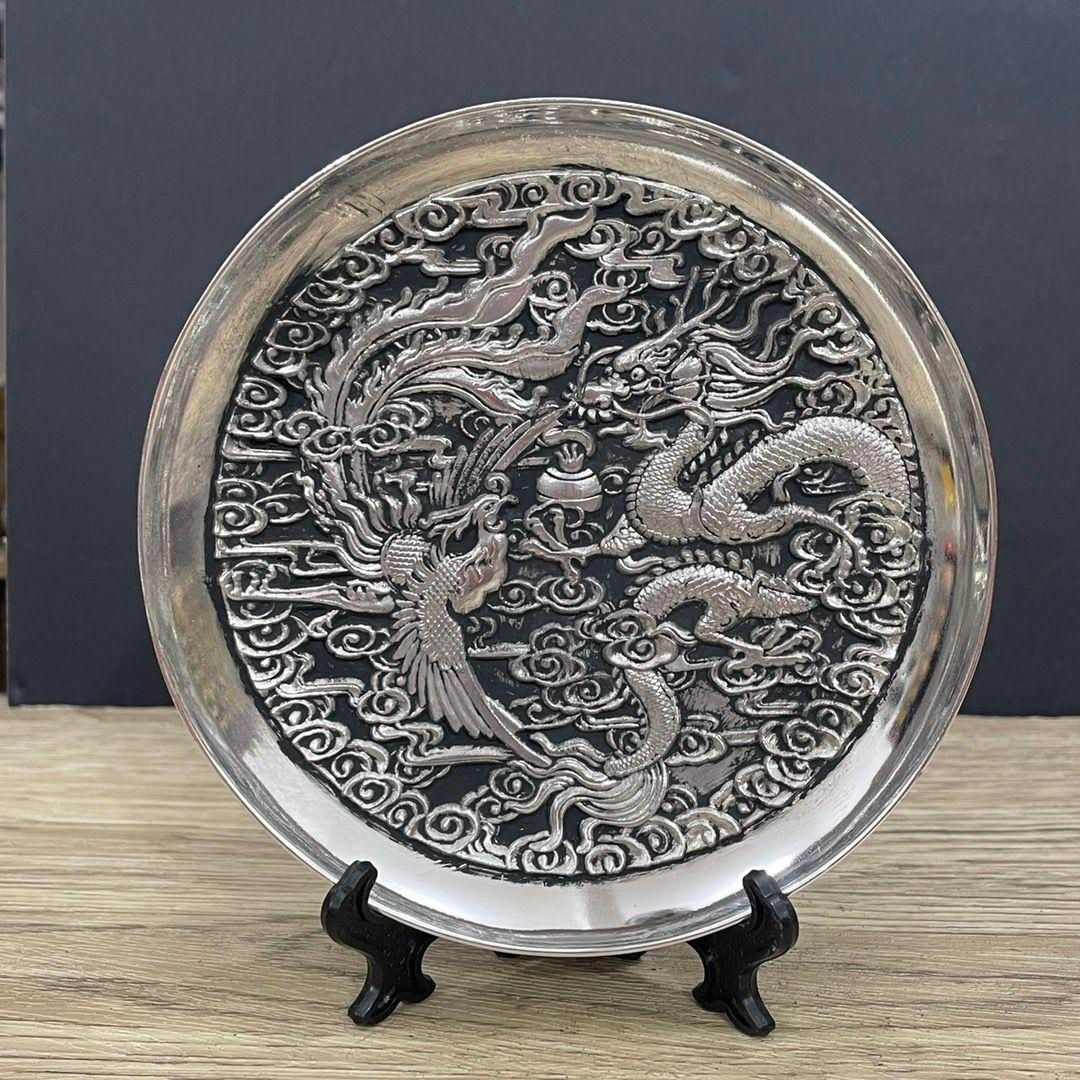 高質で安価 装飾品 文房具 書道具 皿 銅製 龍鳳呈祥 工芸品 置物 美術品 彫刻・オブジェ