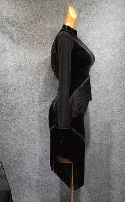 ブラックベルベット フリンジ ラテンドレス Sサイズ