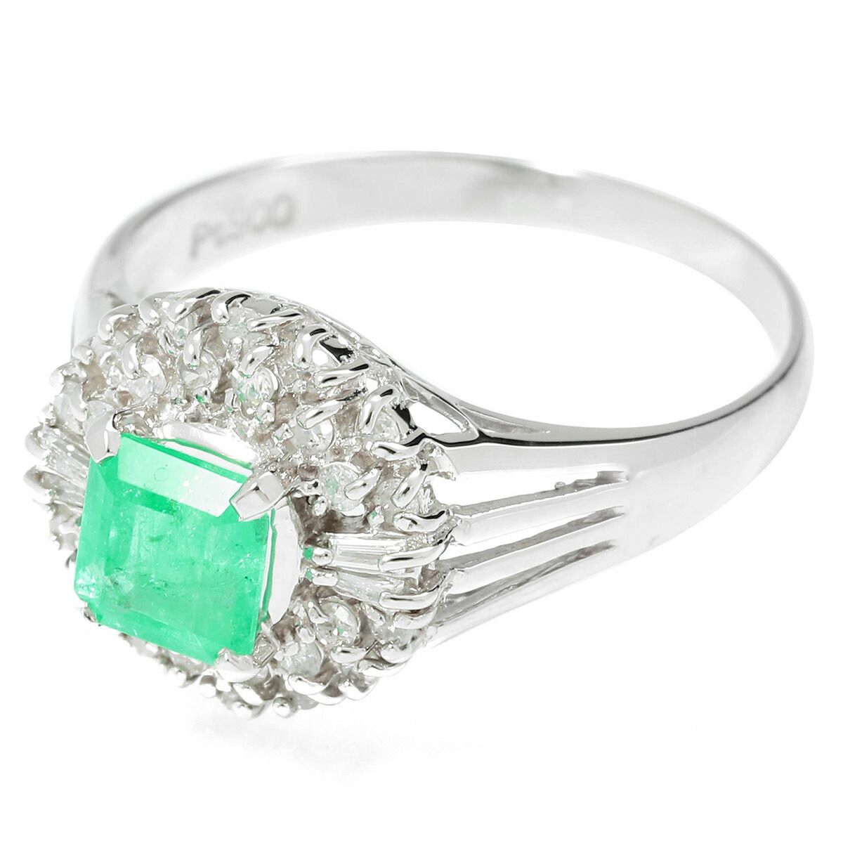 ヘイローデザインリング 指輪 エメラルド 0.51ct ダイヤモンド Pt900  