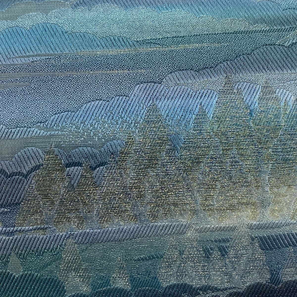 袋帯 秀品 富士コレクション 富士山 樹木 金銀糸 青灰色 全通 正絹