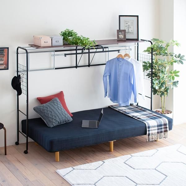 ベッド上ラック ベッド上収納 上棚 ハンガーラック 伸縮 幅 高さ サイズ調節 調整 デッドスペース 有効活用 アイデア 便利グッズ ベッド収納 収納ラック 飾り棚 【jpk-uni-0001】
