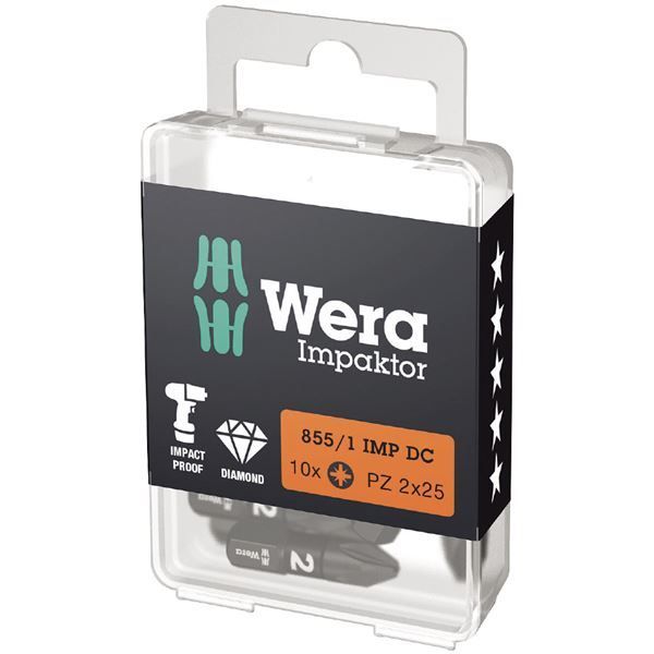 WERA ヴェラ 10本入 差込6.35mm インパクト用 ポジドライブ ダイヤモンドコーティング ドライバービット 刃先サイズPZ2 全長25mm 057621