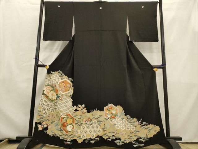 平和屋 メンズファッション 平和屋着物○訪問着 刺繍 亀甲文 正絹 逸品