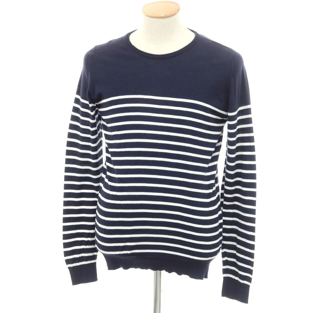 【中古】ジョンスメドレー JOHN SMEDLEY コットン ボーダー プルオーバーニット ネイビーxホワイト【サイズM】【メンズ】