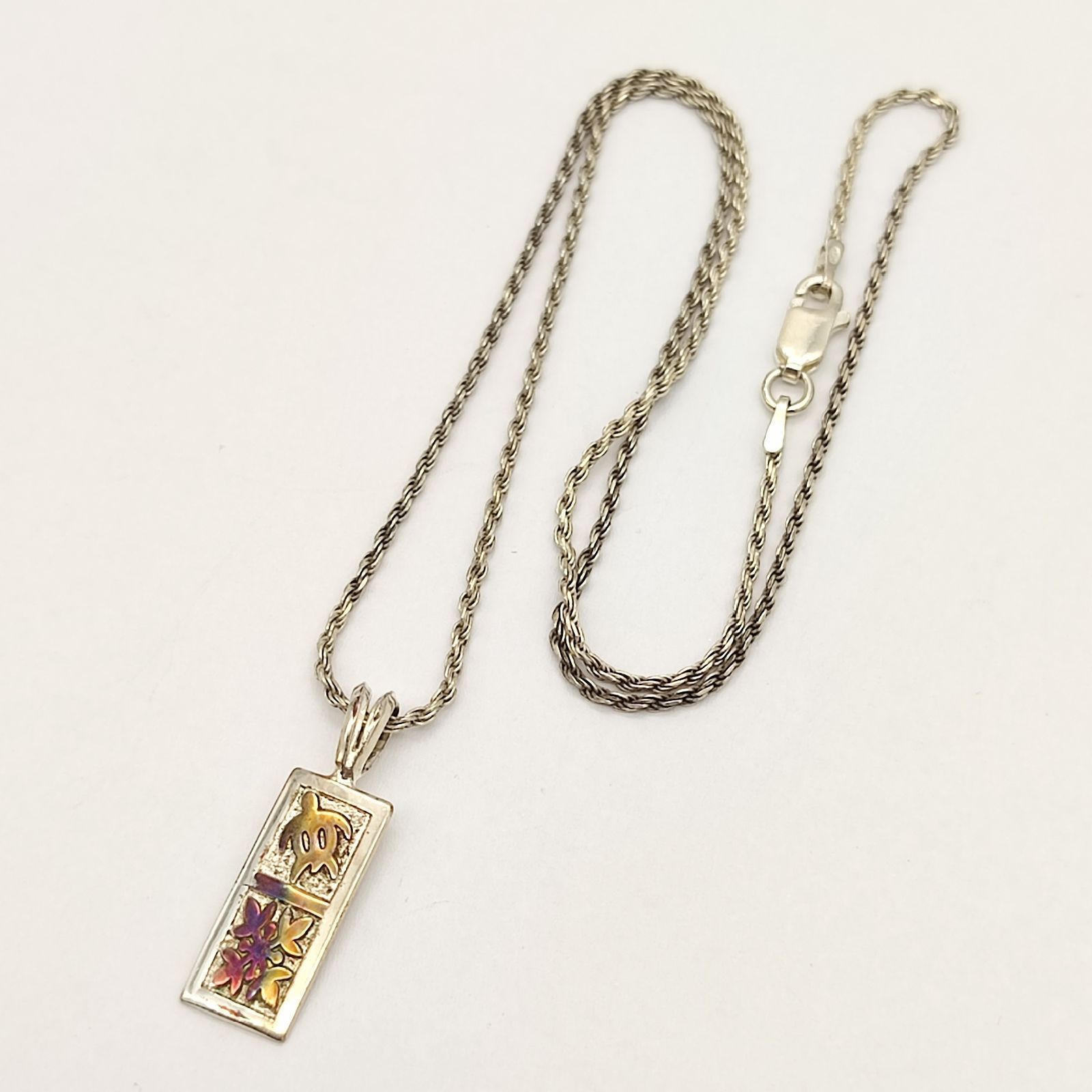 美品】ハワイアンジュエリー プレートネックレス ホヌ SILVER シルバー 