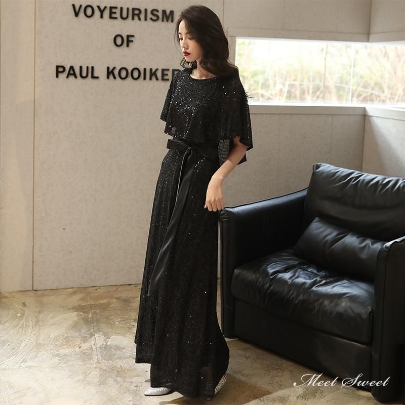 ドレス シャンパン ブラック グリーン パーティードレス ロングドレス 結婚式 二次会 発表会 演奏会 ウェディングドレス ウエディン