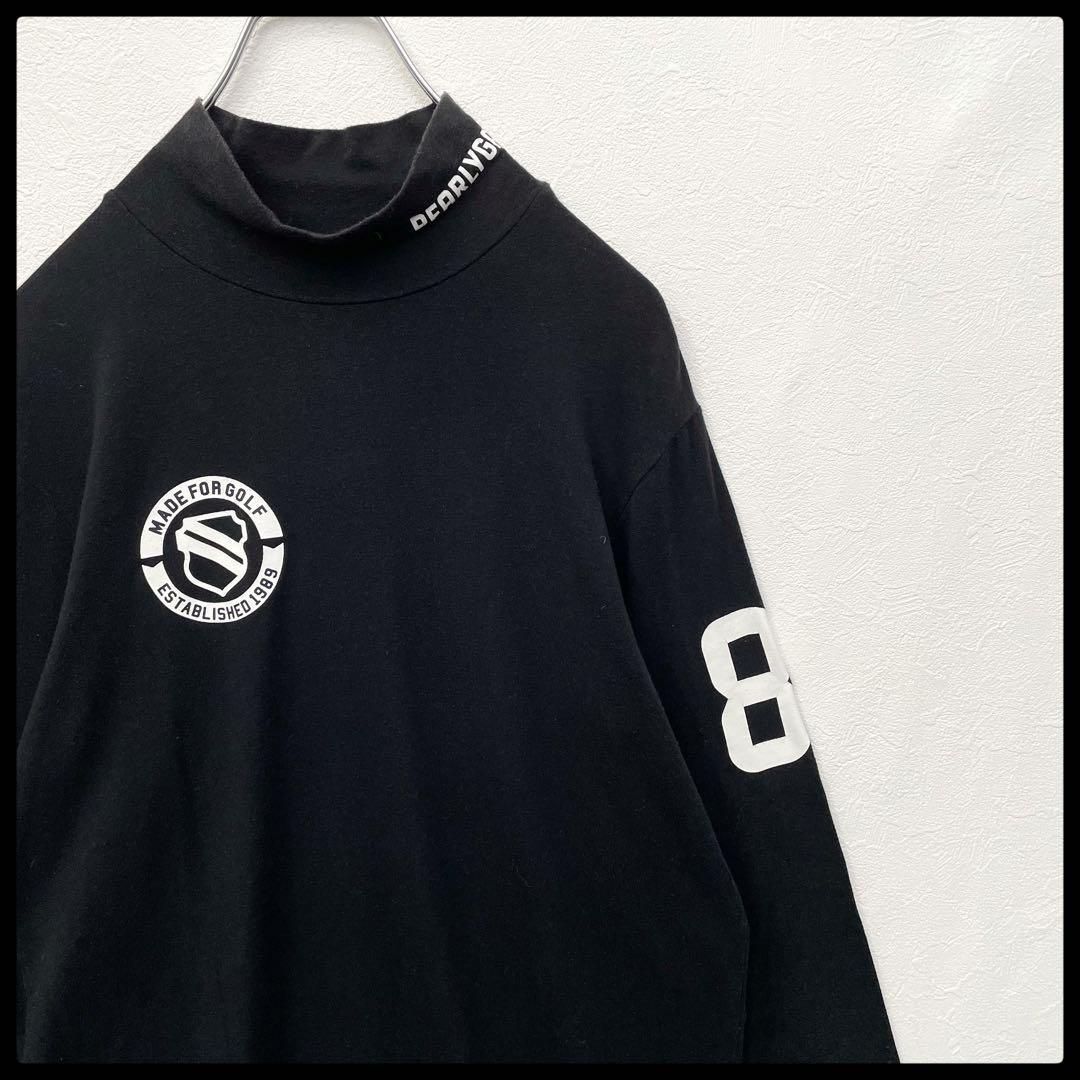 PEARLY GATES パーリーゲイツ 長袖モックネックTシャツ ロゴプリント 大人気】パーリーゲイツ モックネック プリントロゴ 長袖Tシャツ 黒 M