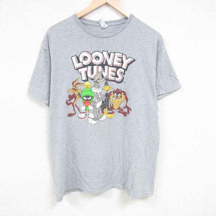 XL/古着 半袖 Tシャツ メンズ ルーニーテューンズ LOONEY TUNES マービンザマーシャン ダフィーダック 大きいサイズ クルーネック グレー 