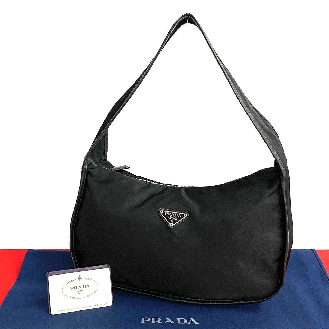 極 美品 希少品 カード付 PRADA プラダ ロゴ 金具 レザー ハンドバッグ