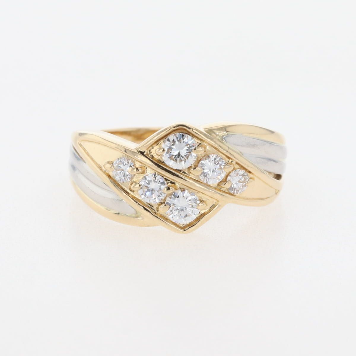 メレダイヤ デザインリング YG イエローゴールド プラチナ 指輪 リング 11.5号 K18 Pt900 ダイヤモンド レディース