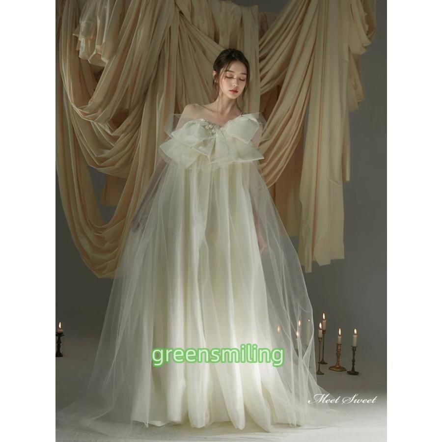 ウェディングドレス ロングドレス スレンダーライン ベアトップ ふわふわ 二次会 結婚式 前撮り 花嫁 ウエディングドレス チュール 挙式 ブ MAAHADDERANG_COM