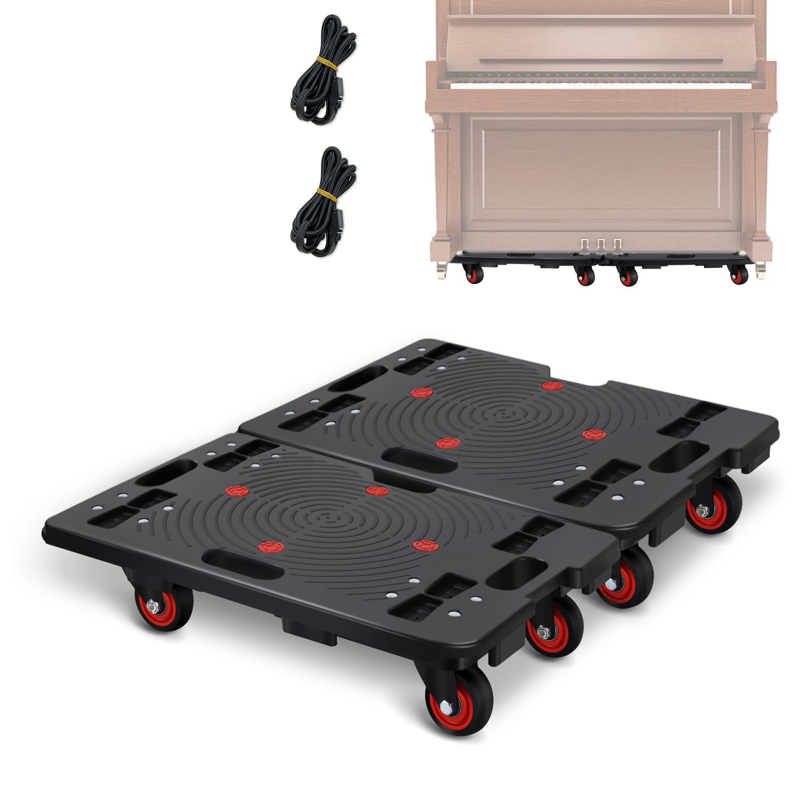 2台の連結プラットフォーム車スタック な台車縦横リンク耐荷重300 kg家庭用カート360°回転ブラック 2 Uholan ブラック